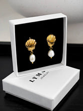 Muschel Ohrringe mit Suesswasserperle in gold aus Edelstahl von Lymaja Jewelry